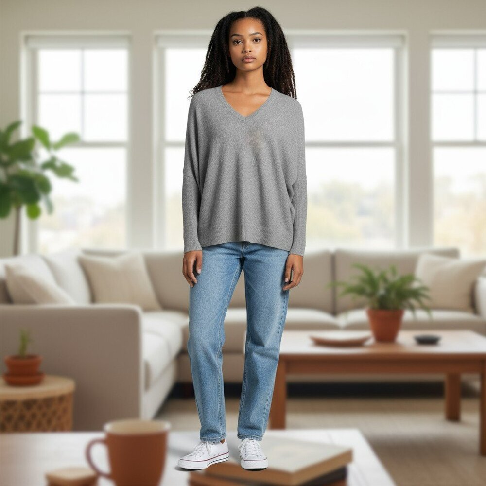 rxb Womens Small Gray Long Snap Sleeve V Neck Pullover Sweater Size S